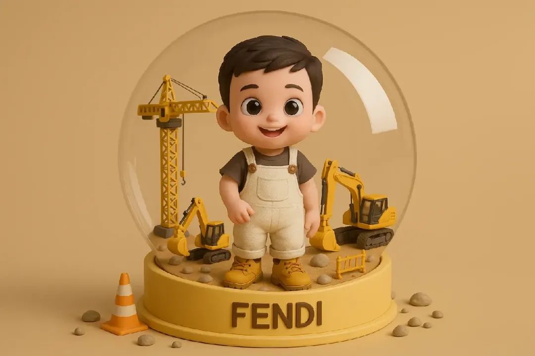 3D miniature scene inside a clear glass snow globe