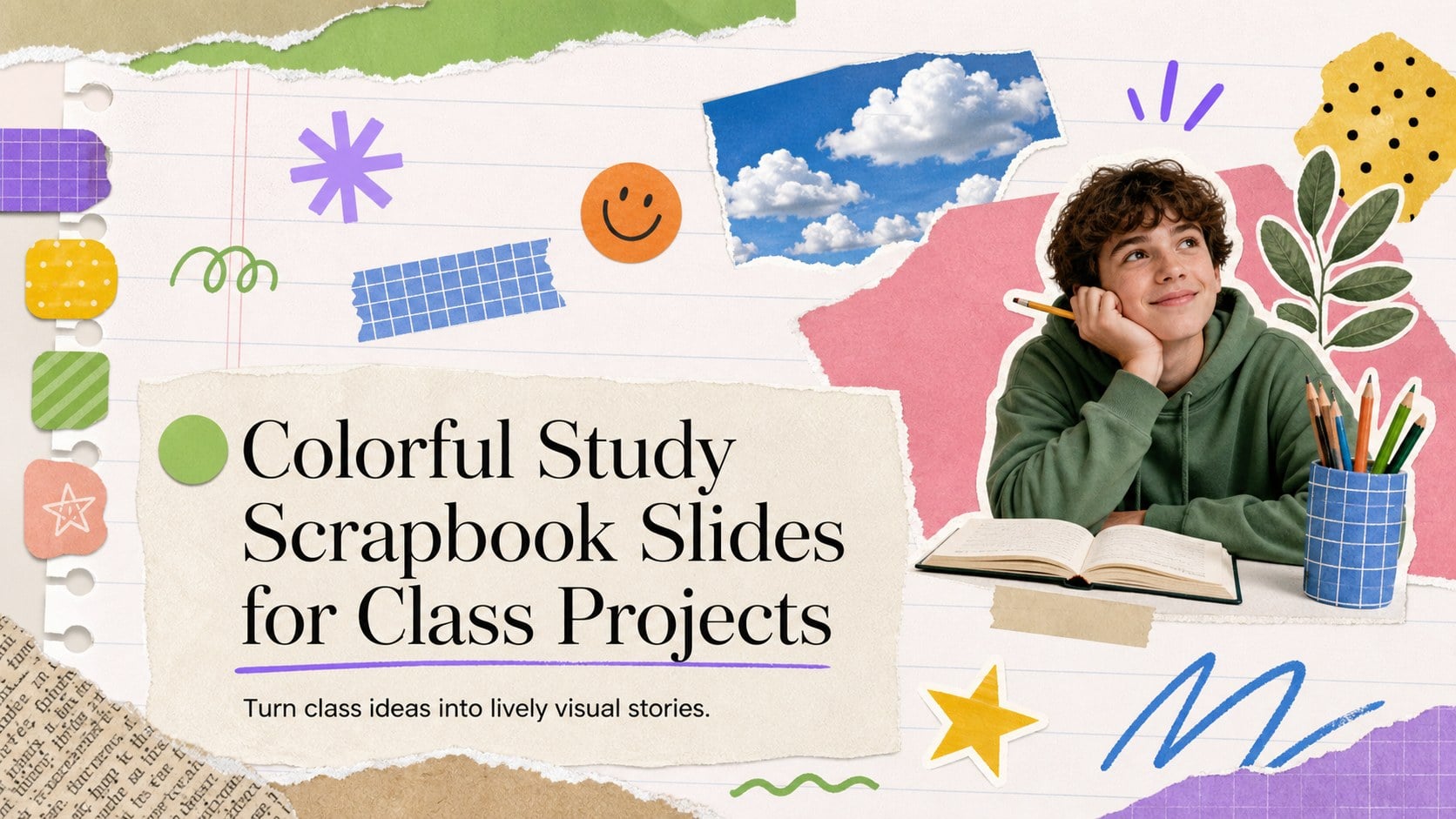 Colorful Study Scrapbook Slides for Class Projects