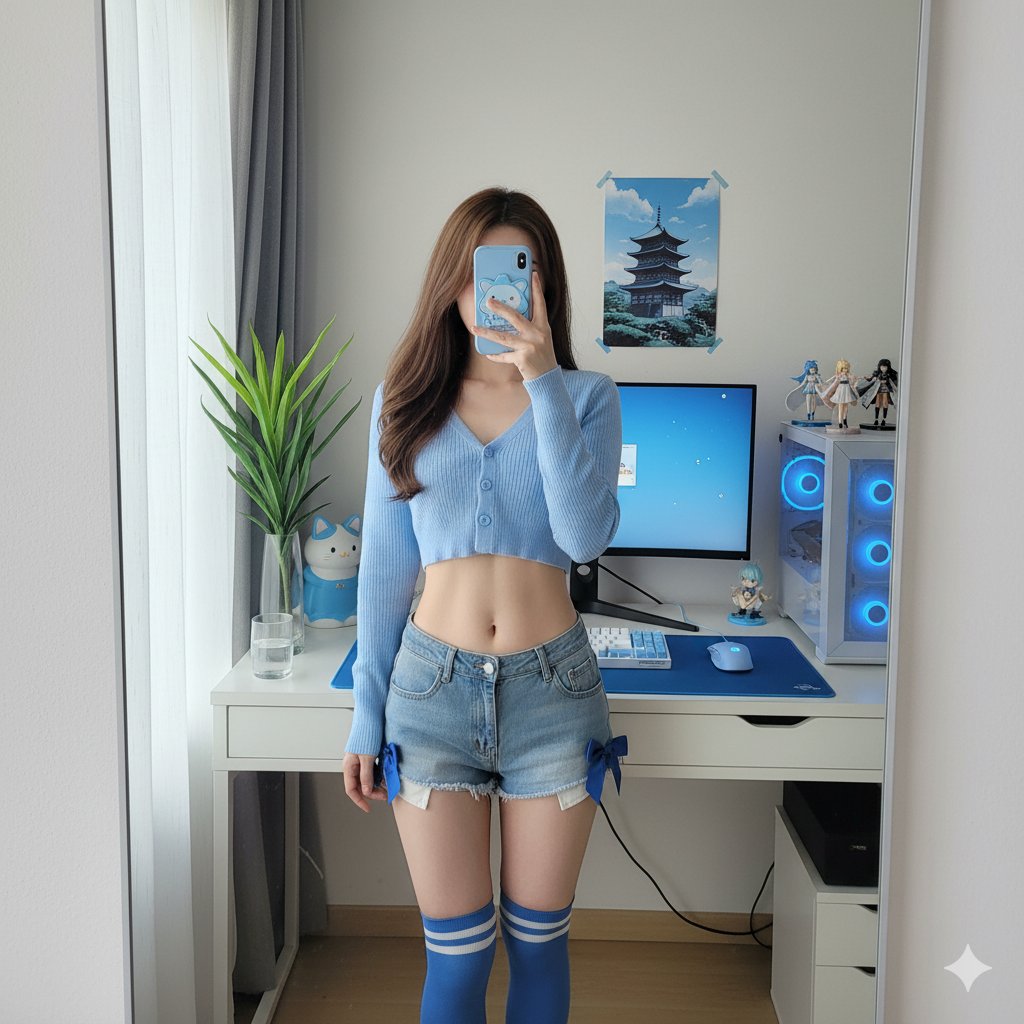 Detailed mirror-selfie otaku room scene - Image 1