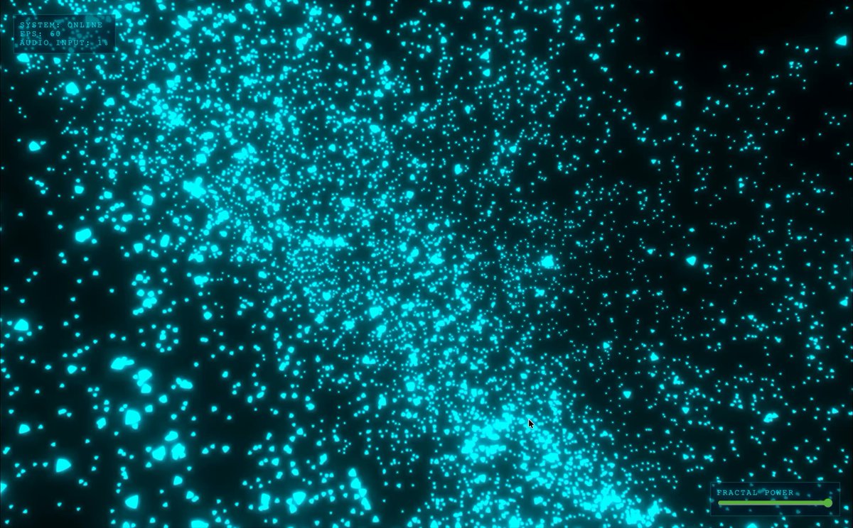 Raymarched Mandelbulb fractal with audio-reactive particles in Three.js - Image 1