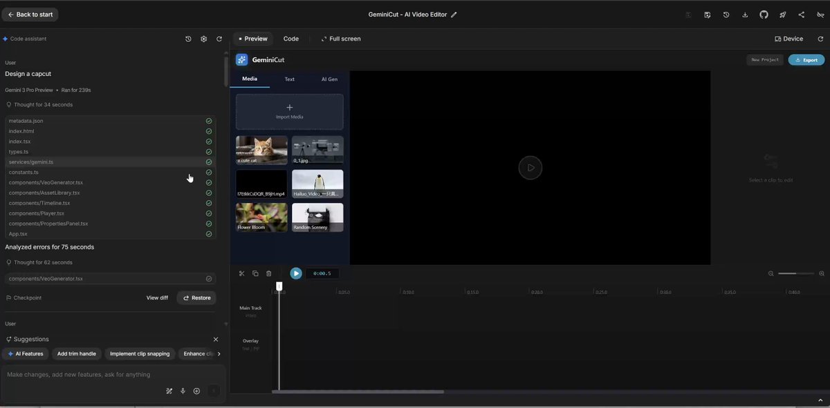 CapCut-like video editor UI in Gemini - Image 1