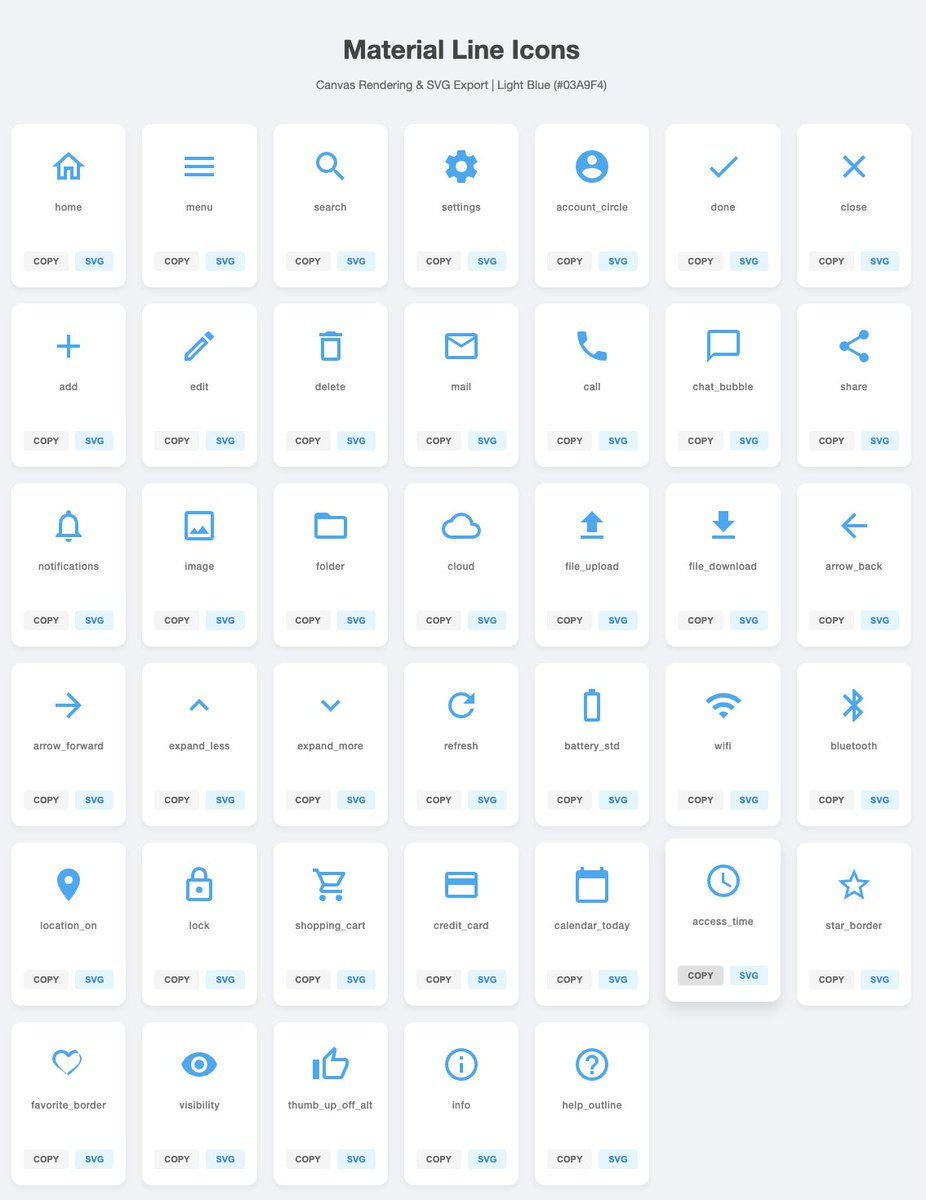 Generate 40 simple SVG icons with download buttons - Image 1