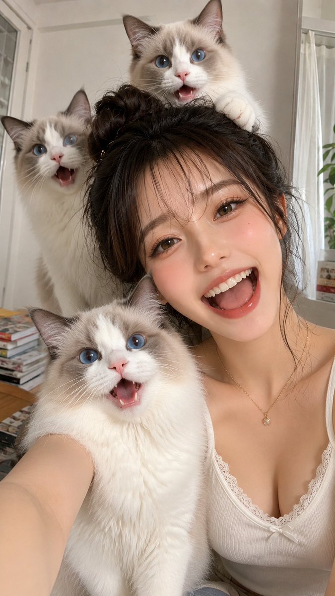 Profile / Avatar - Three Cats Morning Selfie Prompt - Image 1