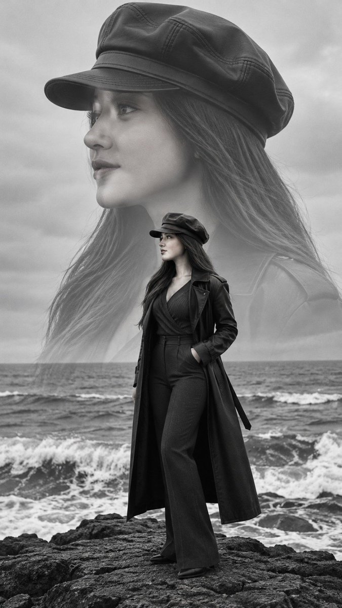 Social Media Post - Cinematic Monochrome Double Exposure Fashion Portrait Prompt - Image 1