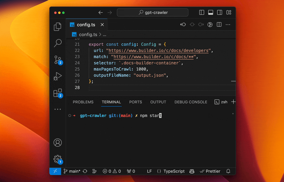 Gif showing the crawl run