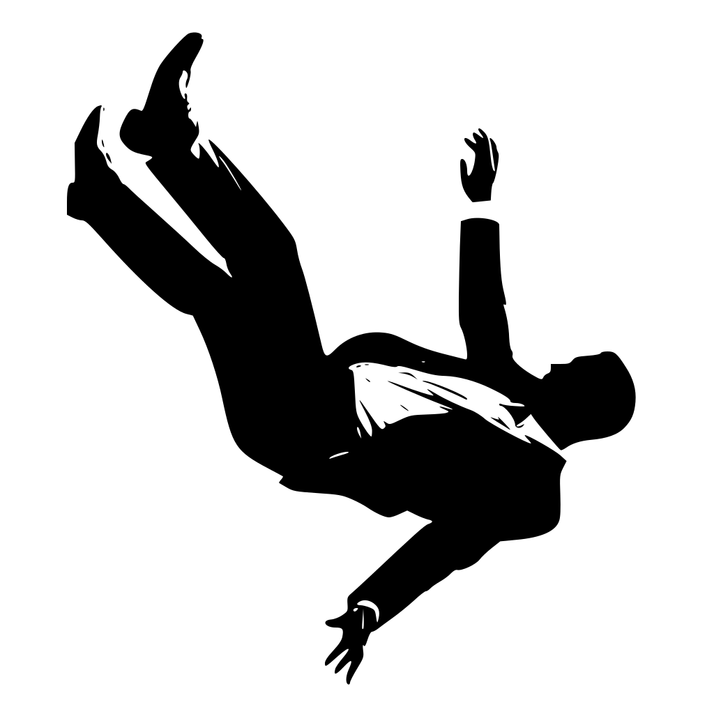 InferToGo logo: man in suit falling, black and white