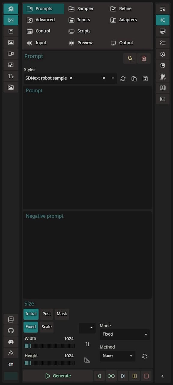 SD.Next: AI art generator mobile interface screenshot