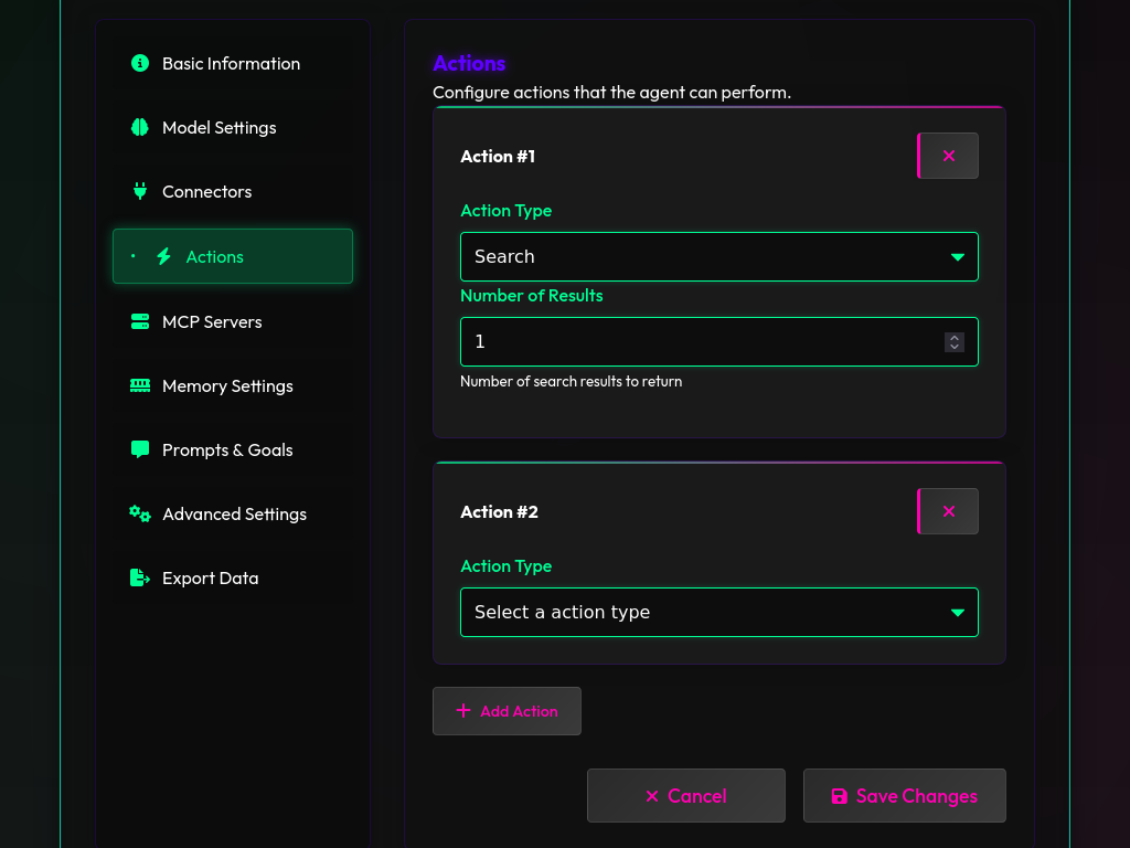 Web UI Agent Settings