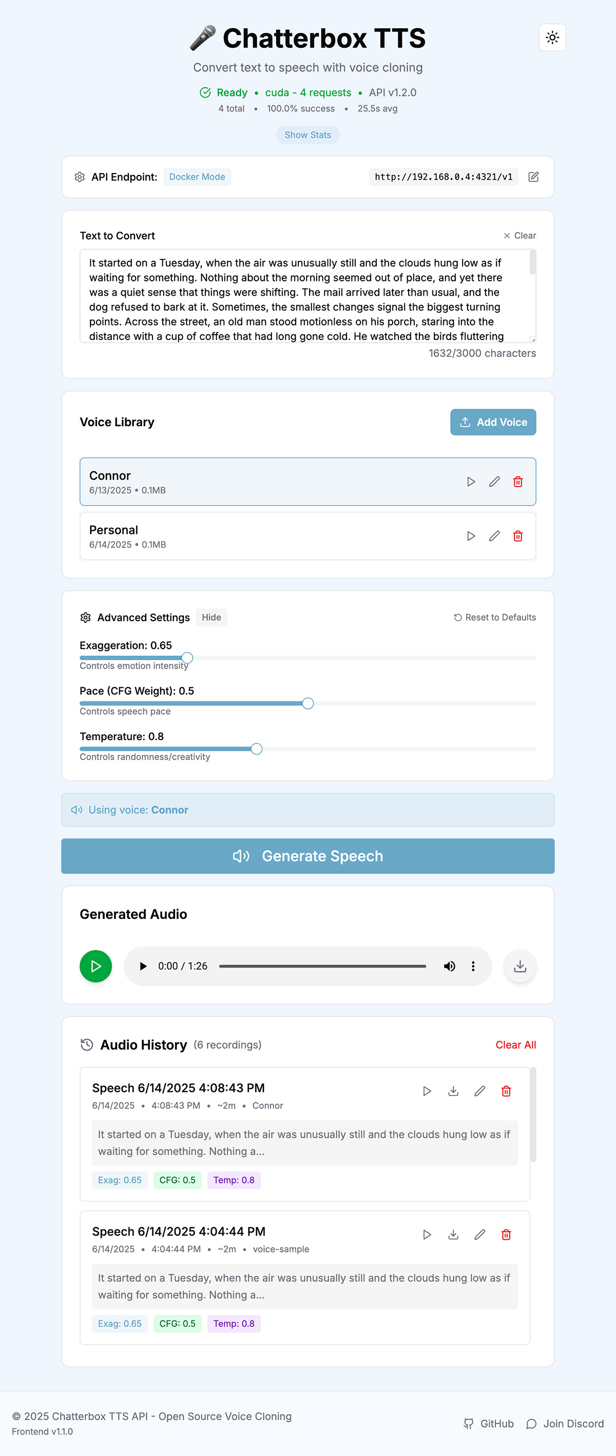 Chatterbox TTS API - Frontend - Light Mode