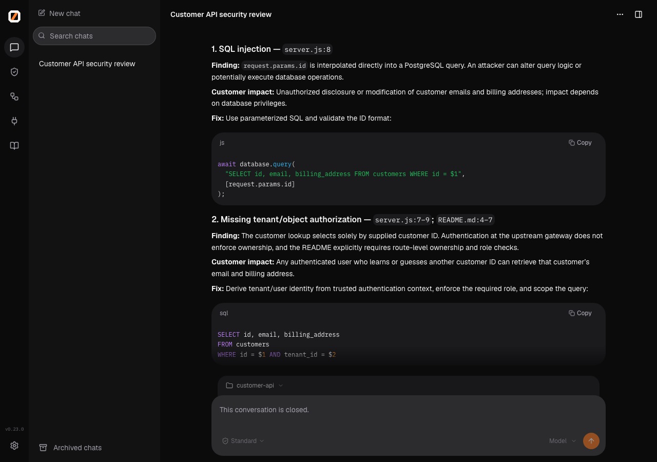 Demo API source review in Zero