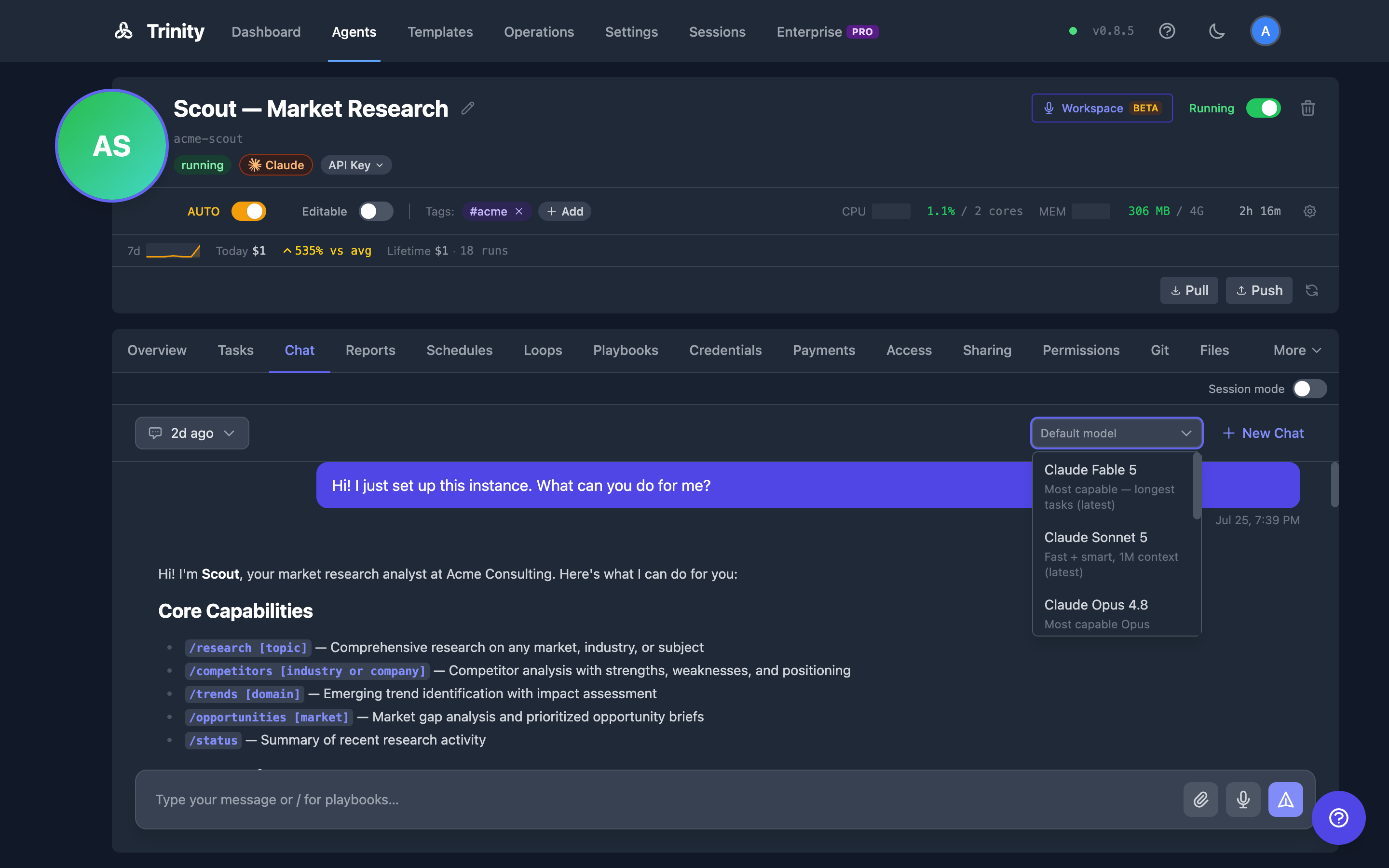 The per-chat model picker: Claude Code, Codex, Gemini CLI