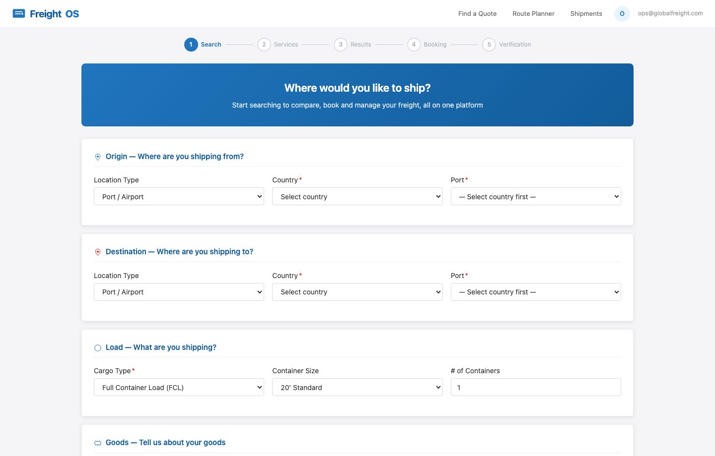 Freight booking workflow