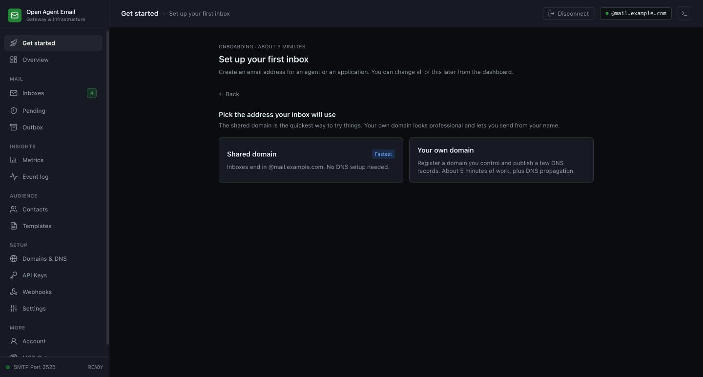 Guided setup: choose the shared domain or your own domain