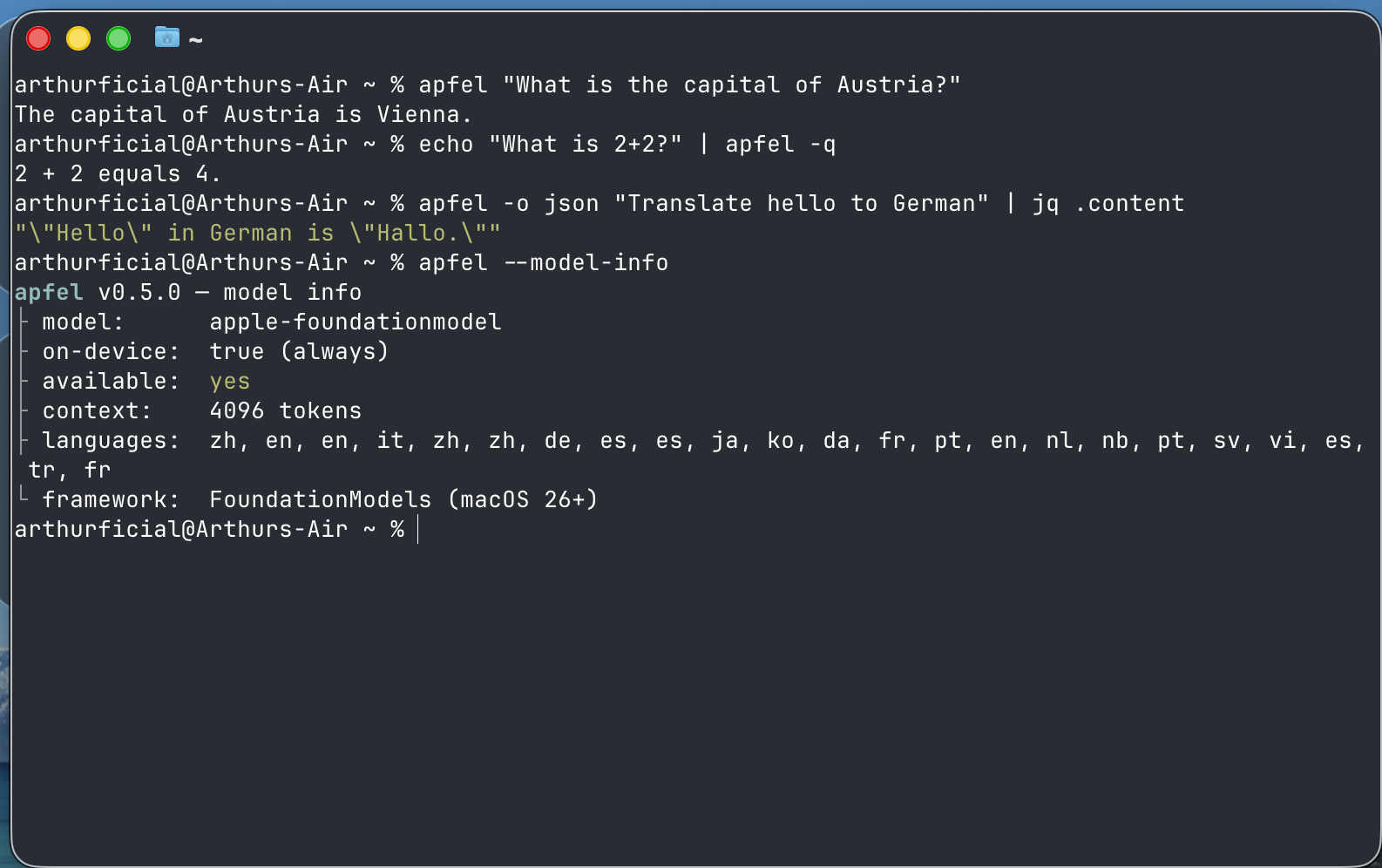 apfel CLI