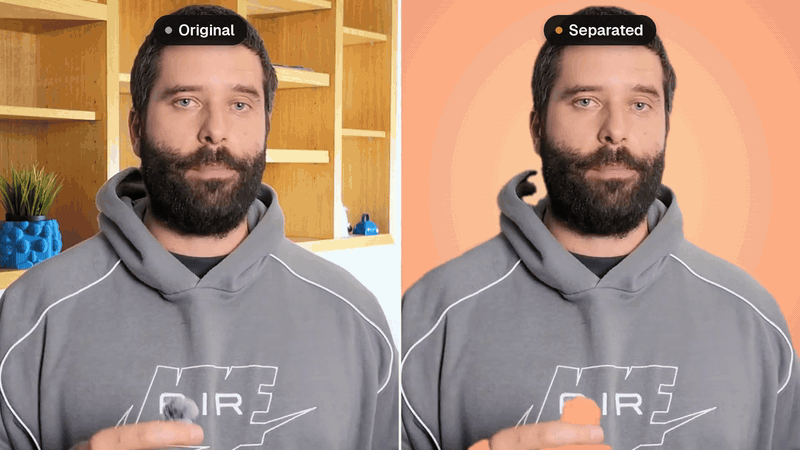 Original footage beside the same footage with the speaker separated onto a new background