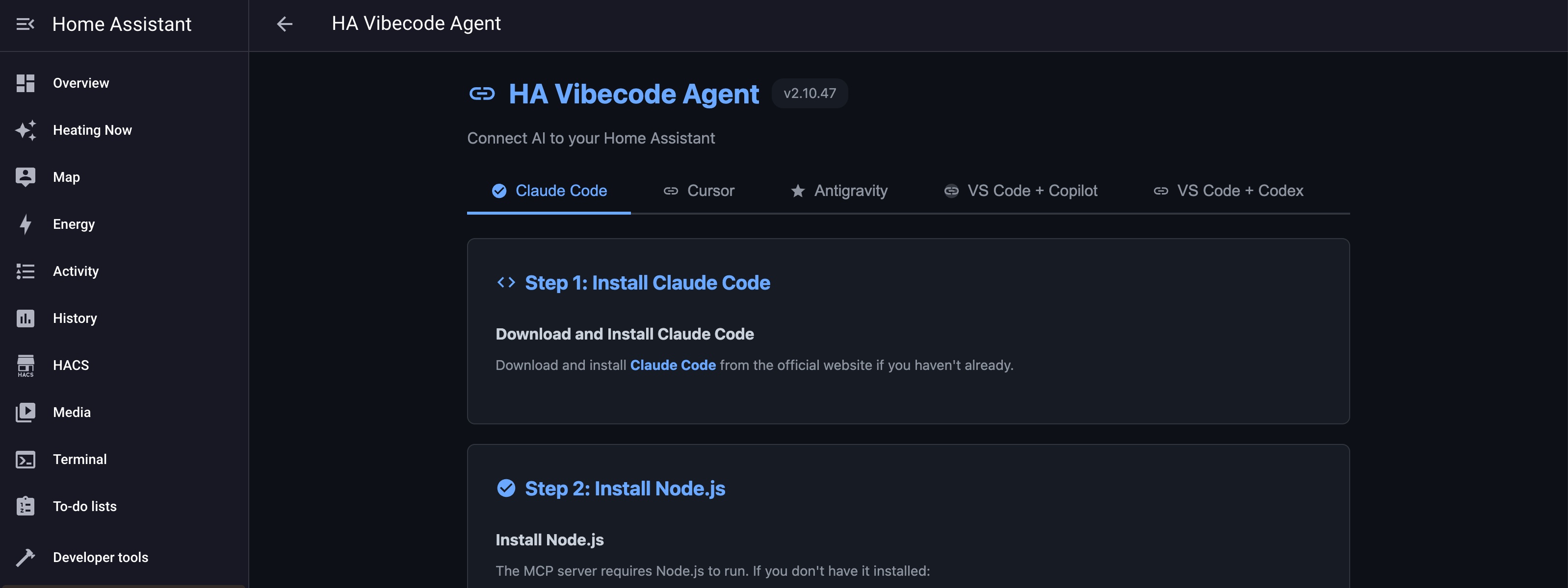 HA Vibecode Agent Ingress Panel