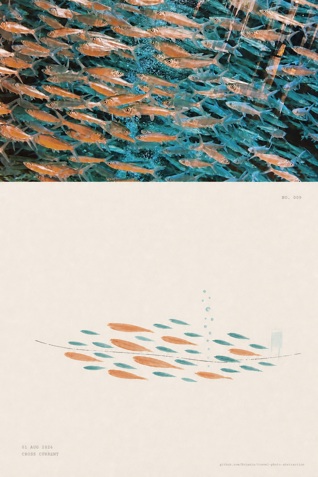 A dense school of fish sampled into directional repeated marks