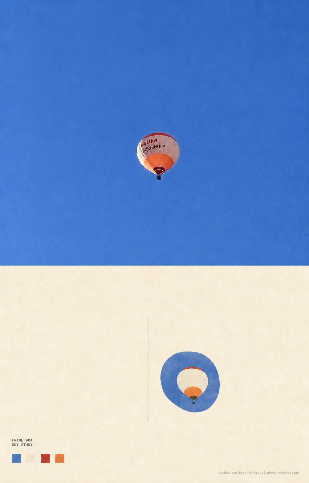 A hot-air balloon reduced to nested circular color fields