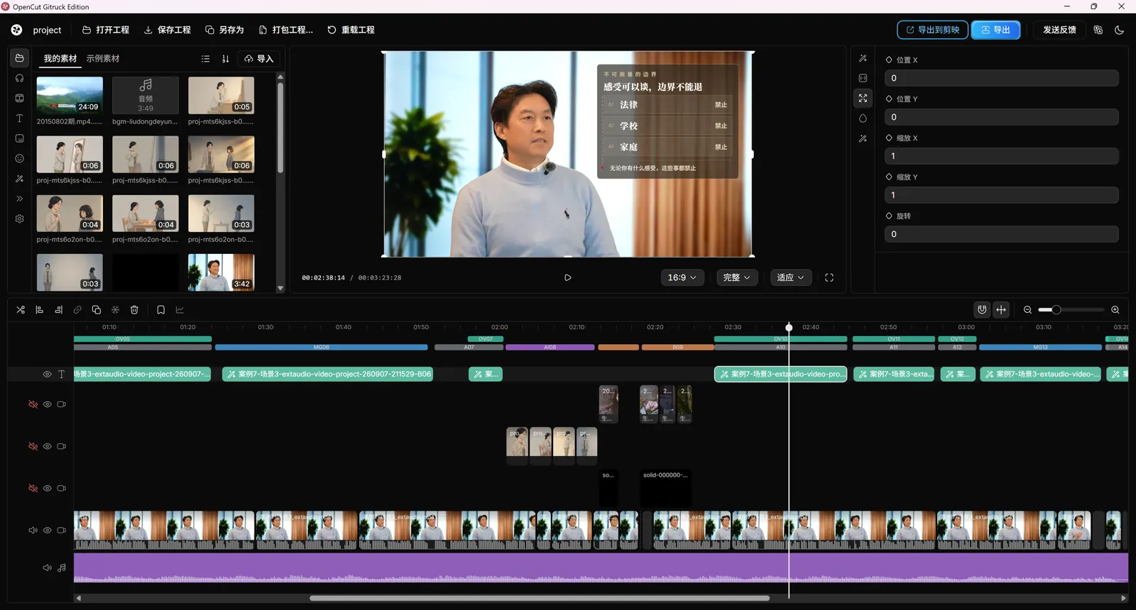 真实客户端工程:画面预览、动态图与多轨时间线,可逐段精修。点击观看流程速览。