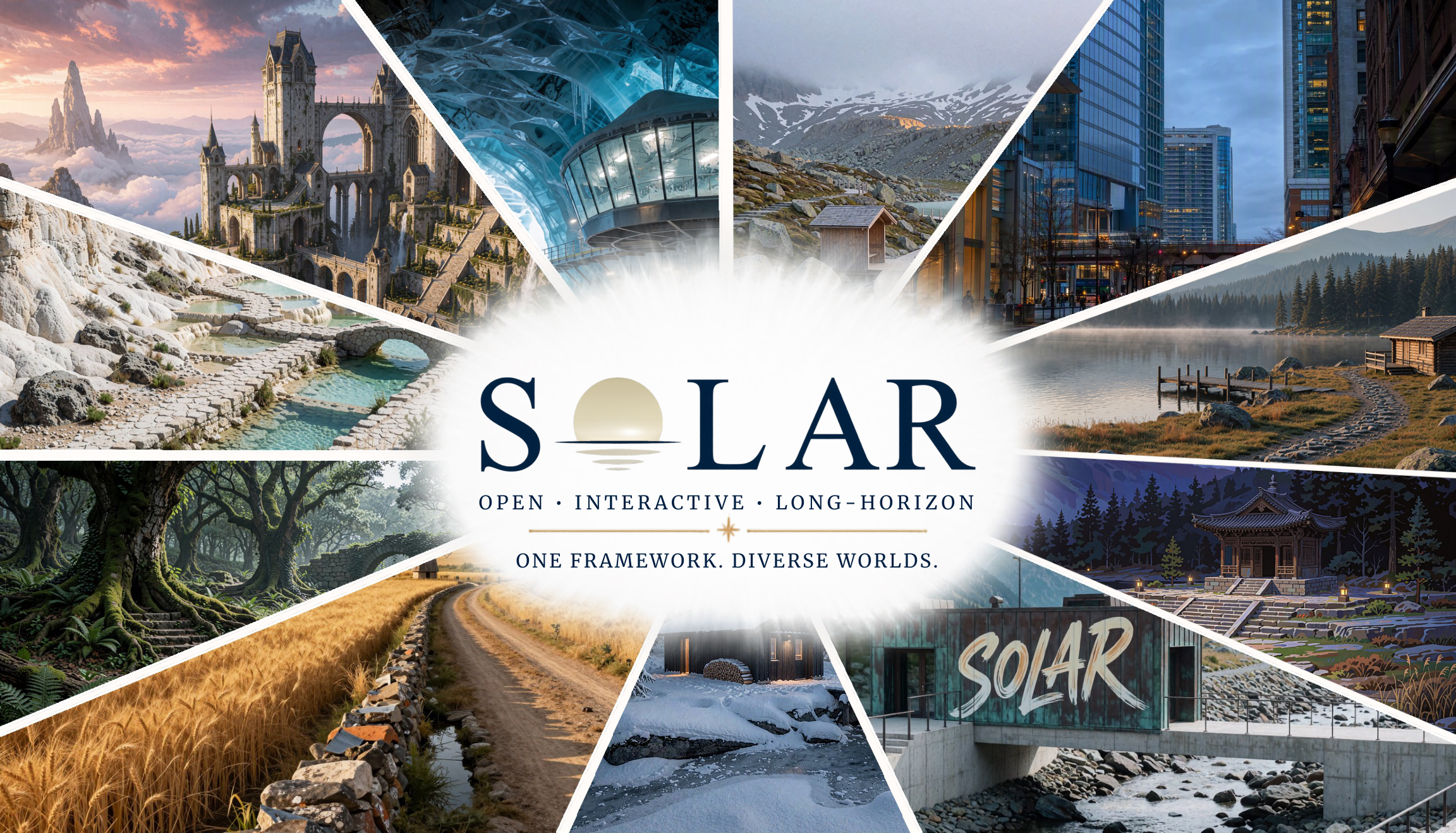 SolarWM teaser: one framework for diverse interactive worlds