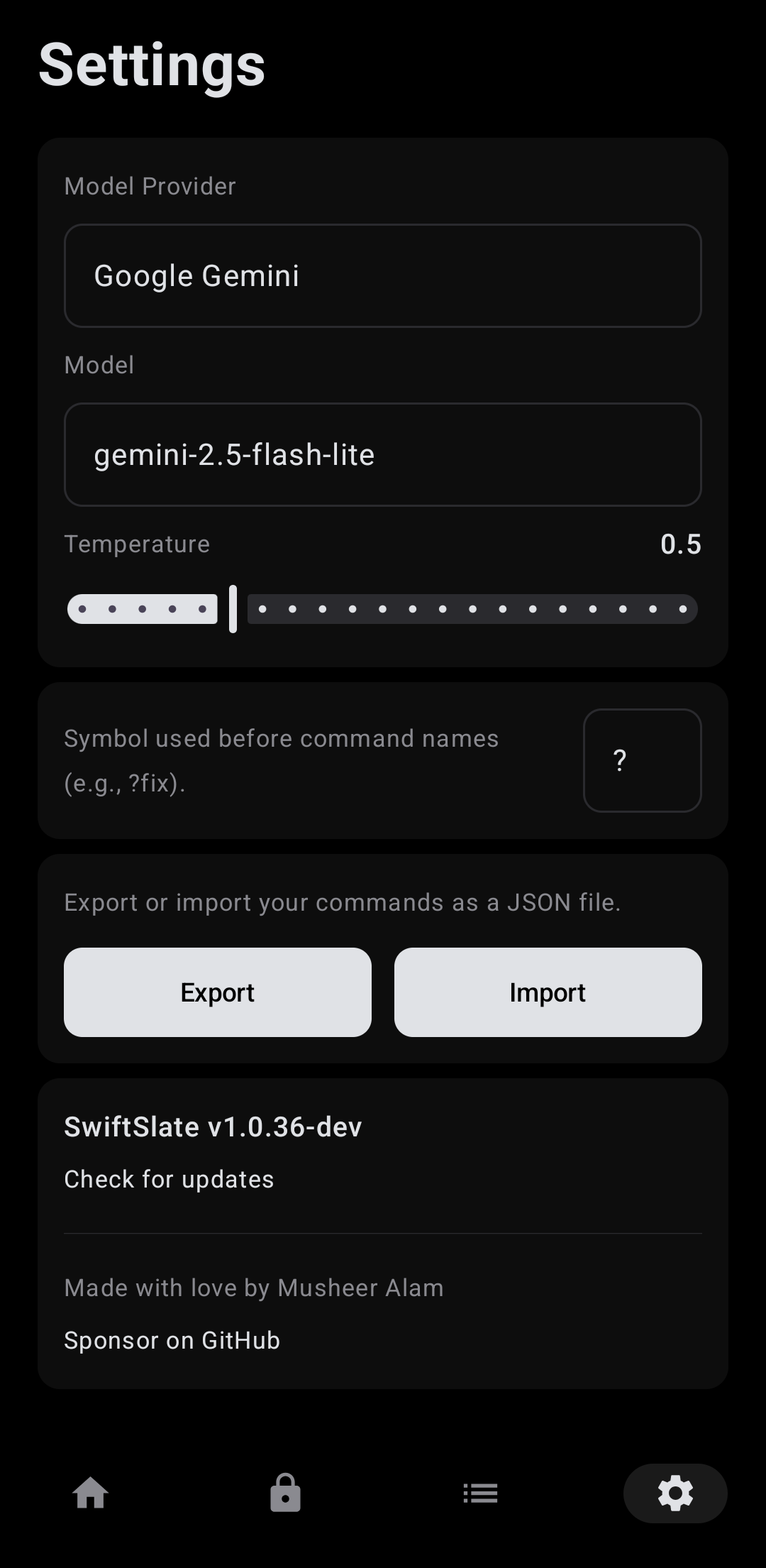 Settings — Dark