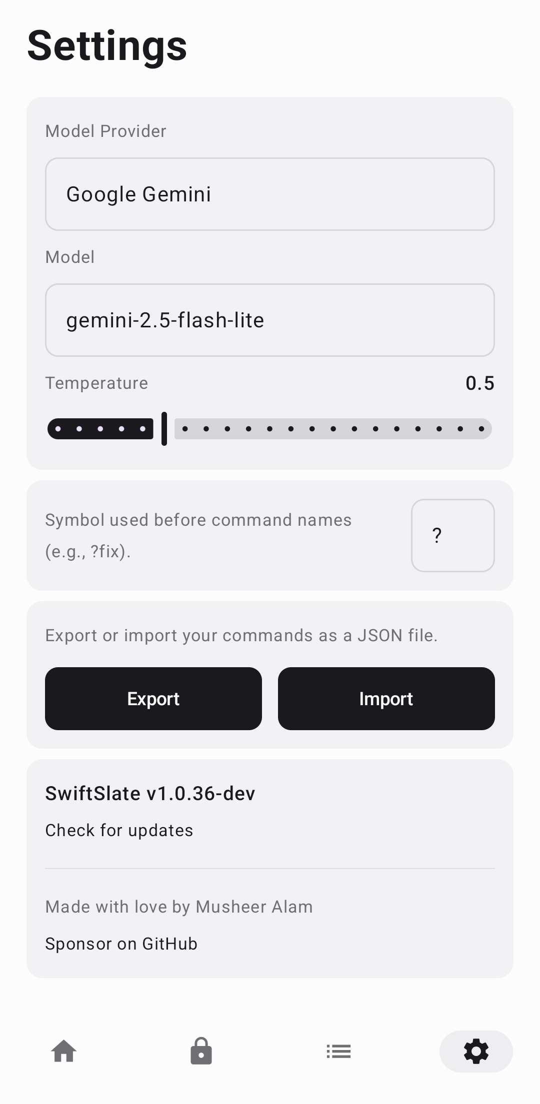 Settings — Light