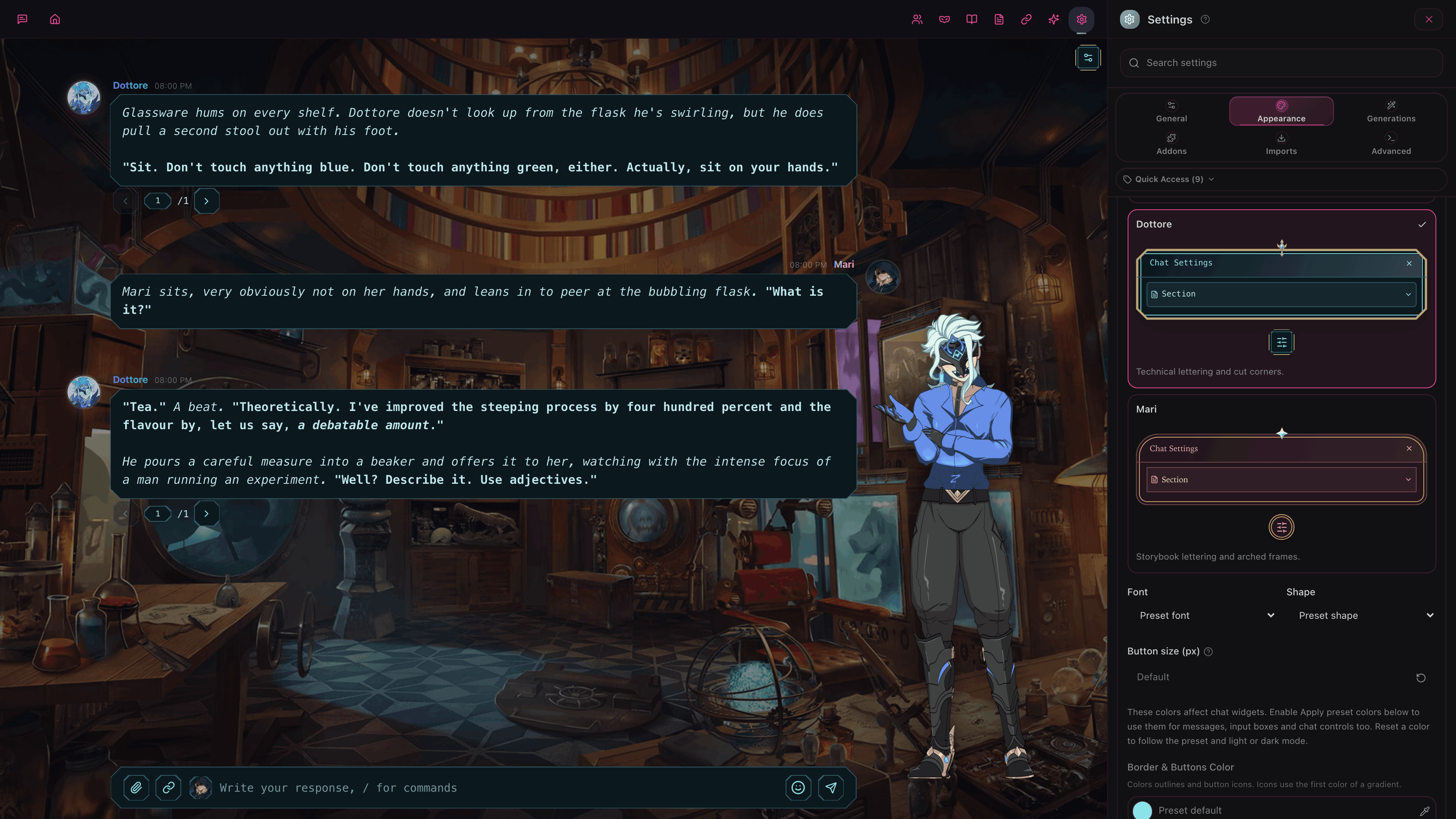Appearance settings with chat widget styles