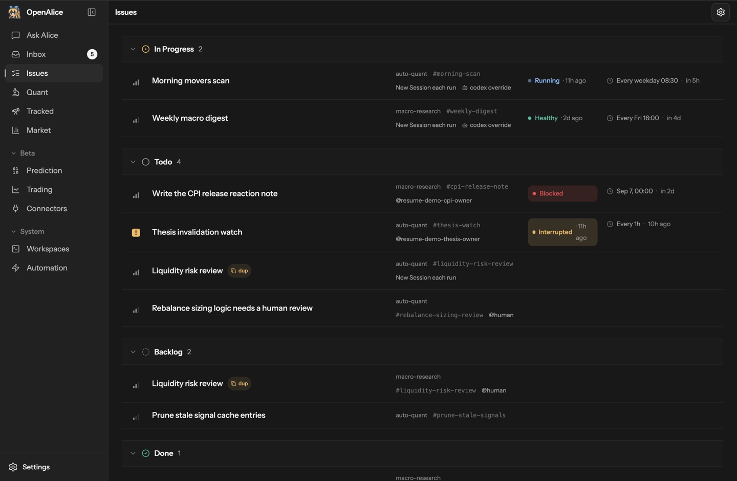 Issues with scheduled research, run status, and work awaiting human review