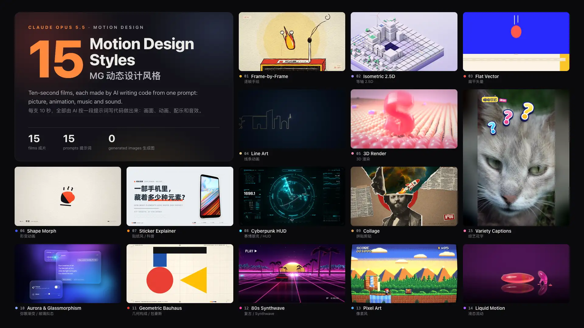 15 Motion Design Styles: all fifteen films playing side by side