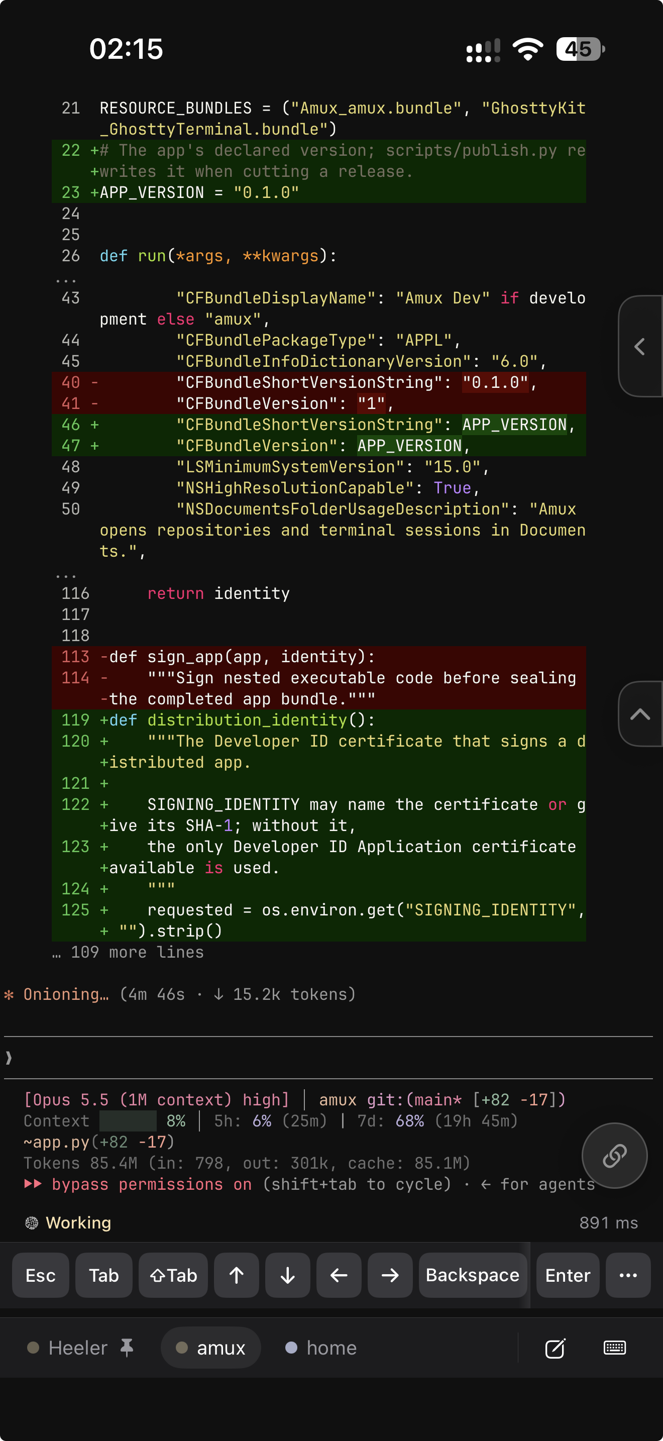 Agent's live terminal with Direct Input on iPhone