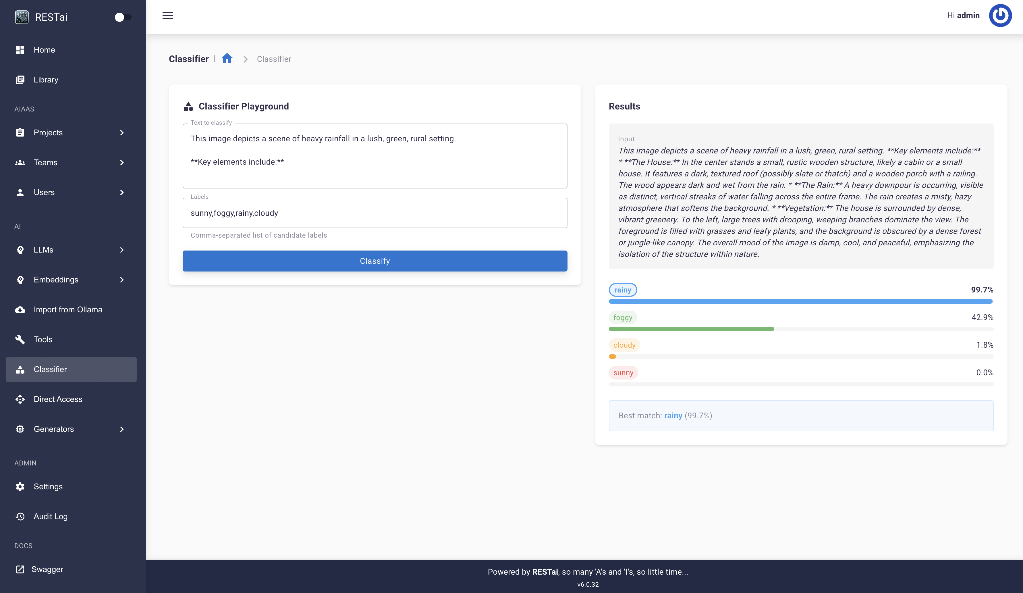 RESTai Classifier Playground