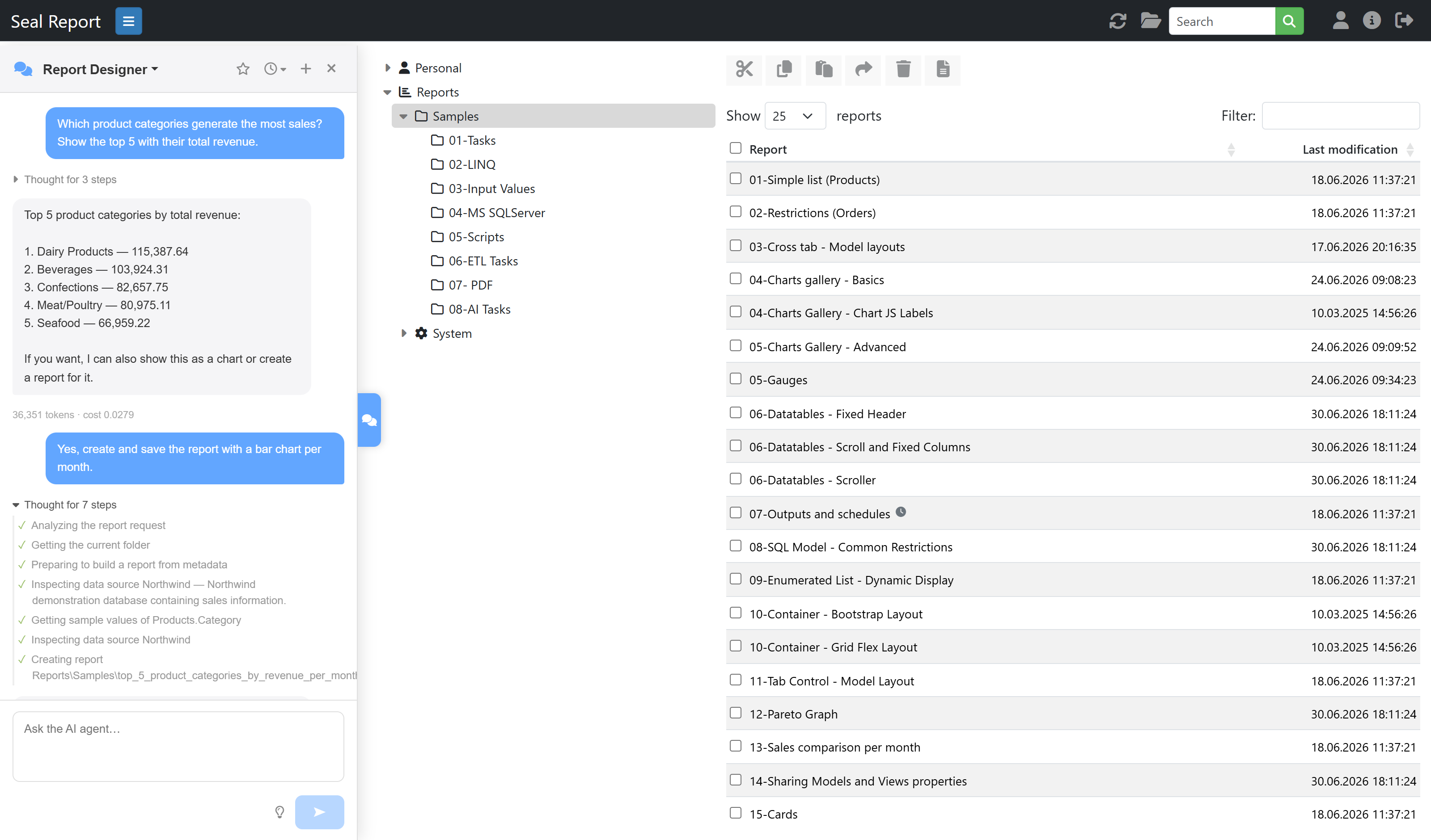 An AI agent builds a report from a plain-language request