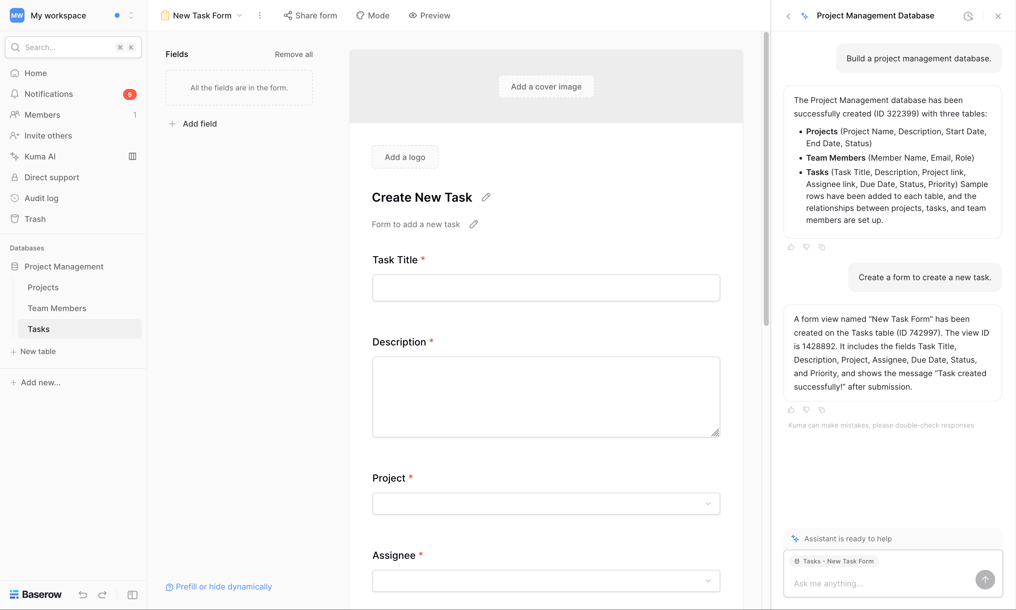 Baserow form screenshot