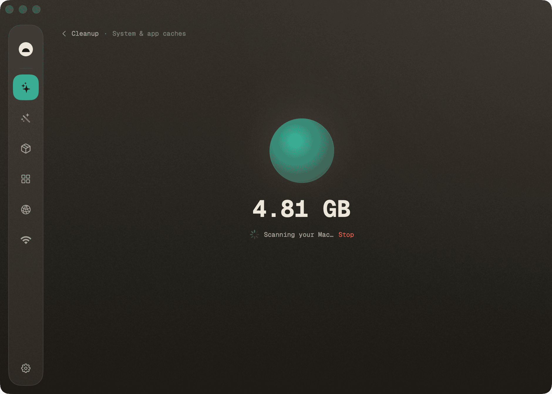Clean — scanning, with a live reclaimable total