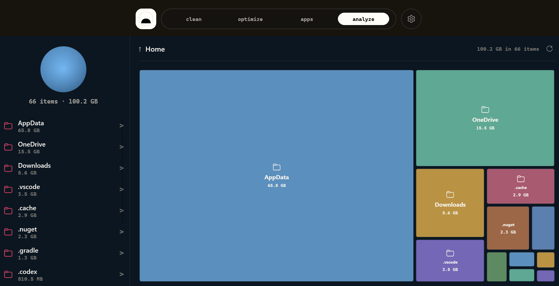Windows preview — Analyze treemap for disk usage