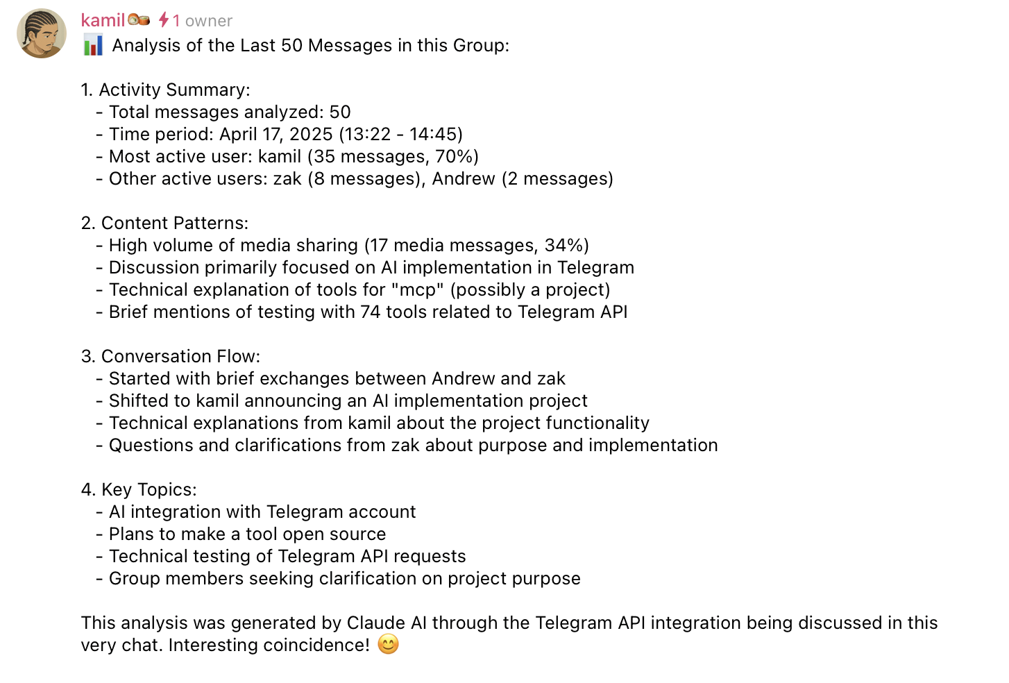 Telegram MCP Result