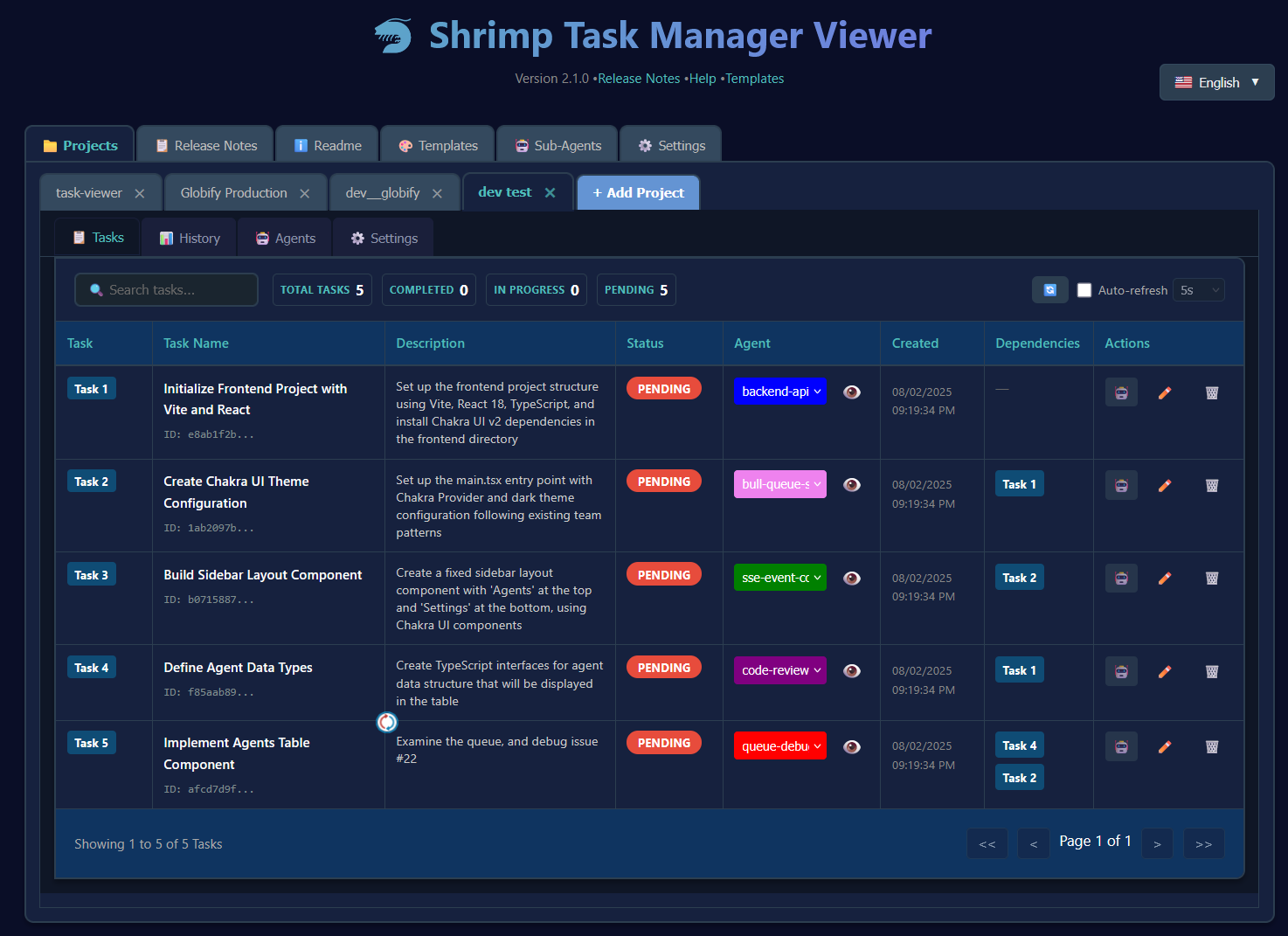 Task Viewer Interface
