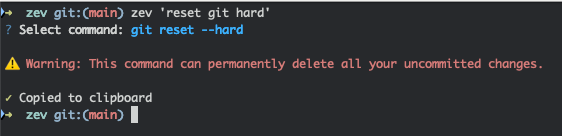 Example of dangerous command warning