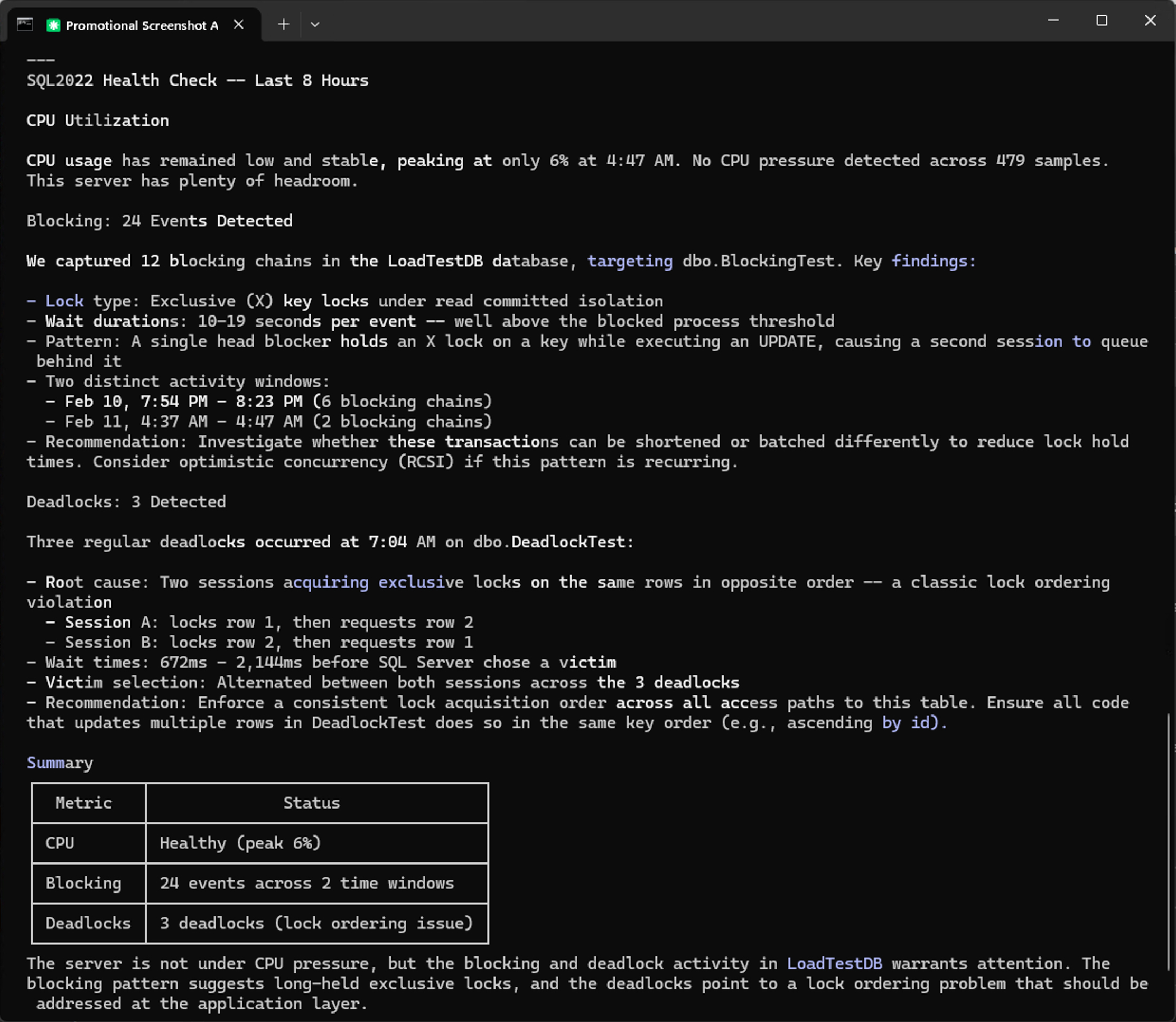 An AI assistant answering a health-check question from the monitor's own collected data over MCP