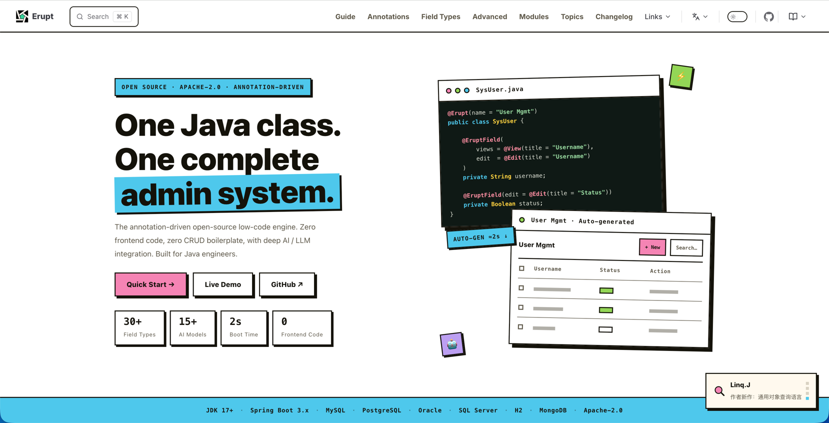 Erupt · Annotation-Driven Java Admin Framework · AI Harness