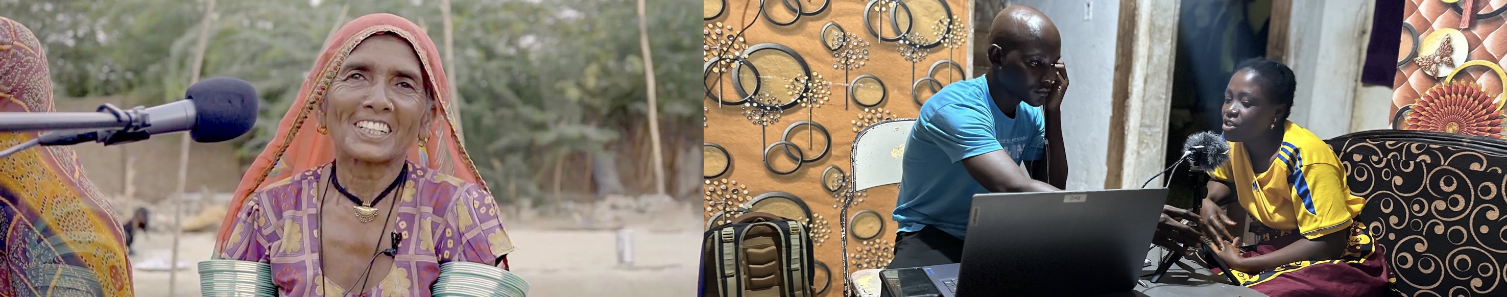 Header image with a collage of on-the-ground photos from the transcription gathering efforts in Pakistan and Liberia.