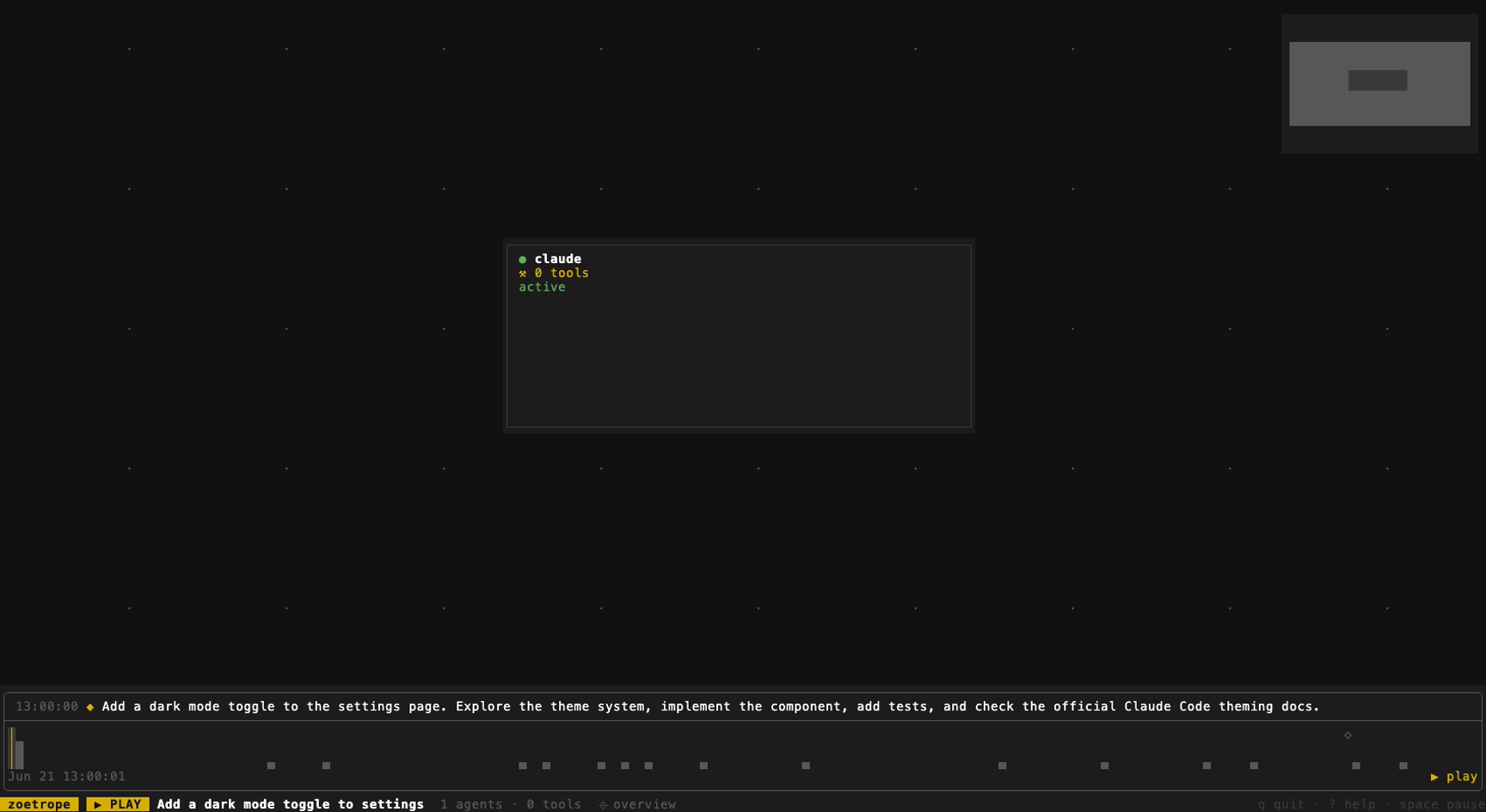 zoetrope in follow mode, the camera tracking whichever agent is working