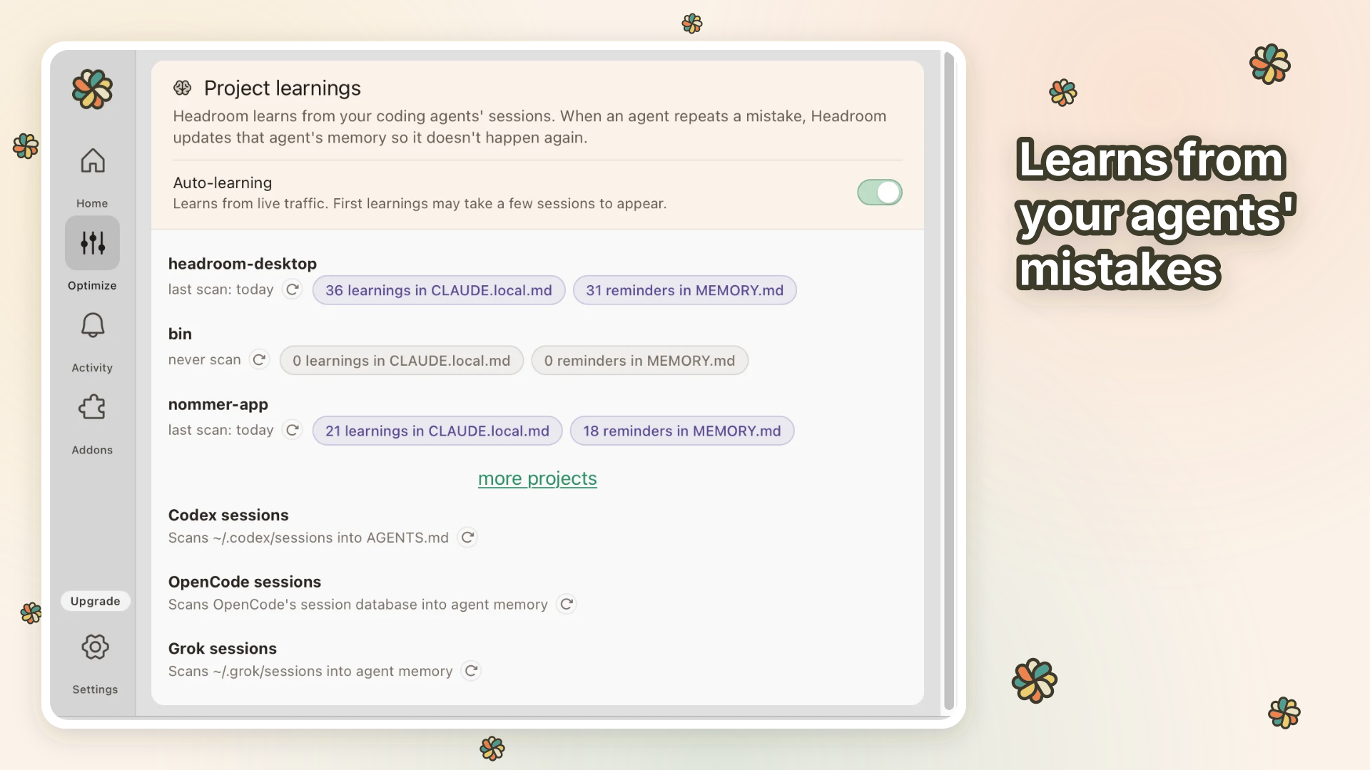 Project learnings - Headroom updates agent memory from your agents' repeated mistakes