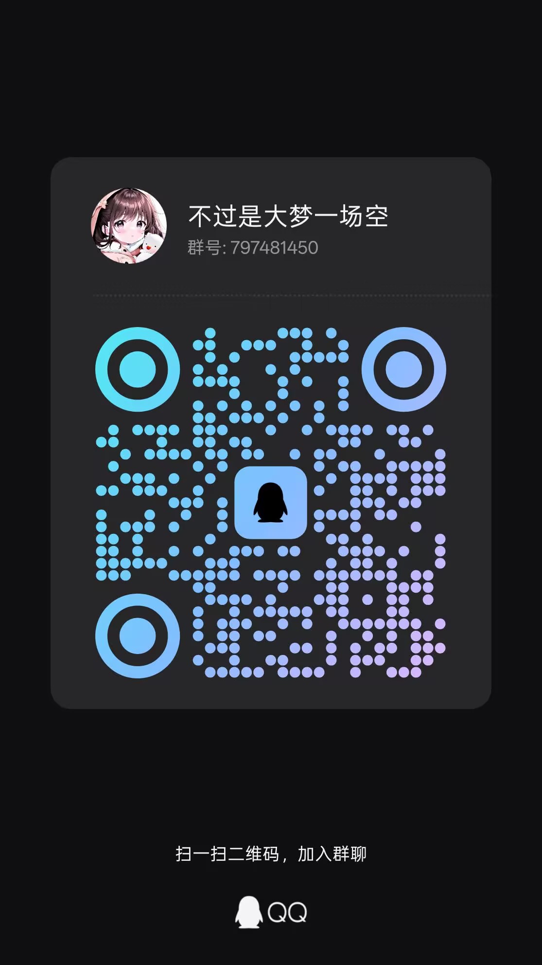 QQ 群“不过是大梦一场空”二维码,群号 797481450