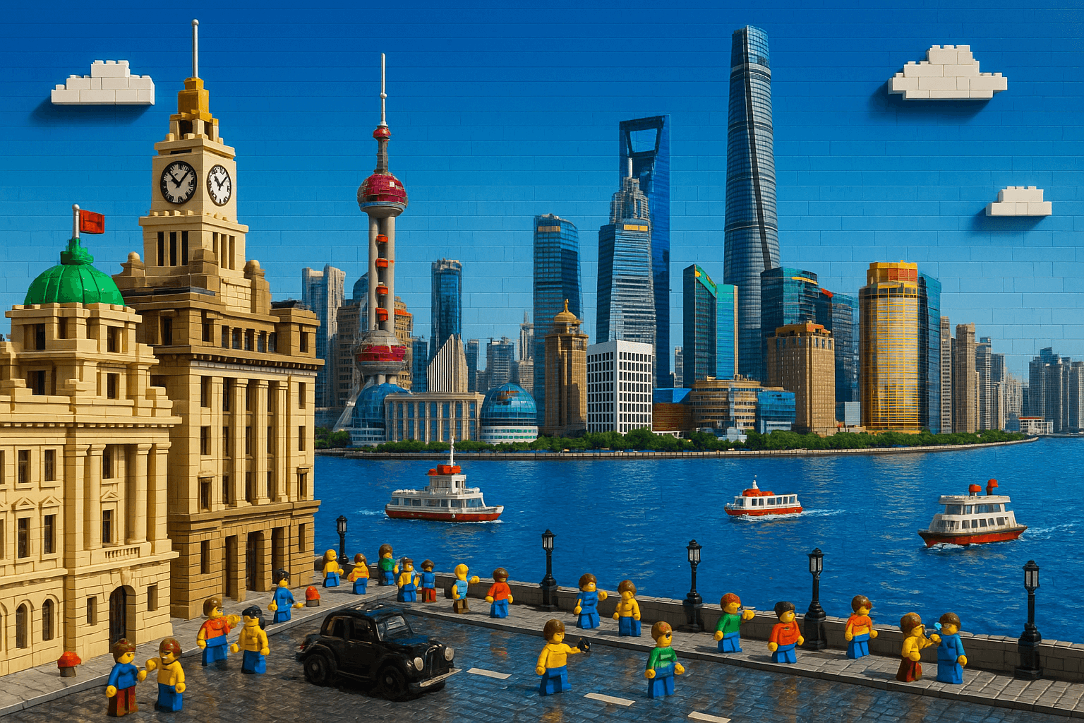 用乐高积木搭建的上海外滩景观