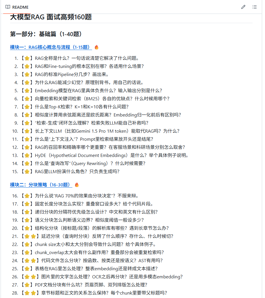 大模型面试宝典:RAG 160 题题目清单