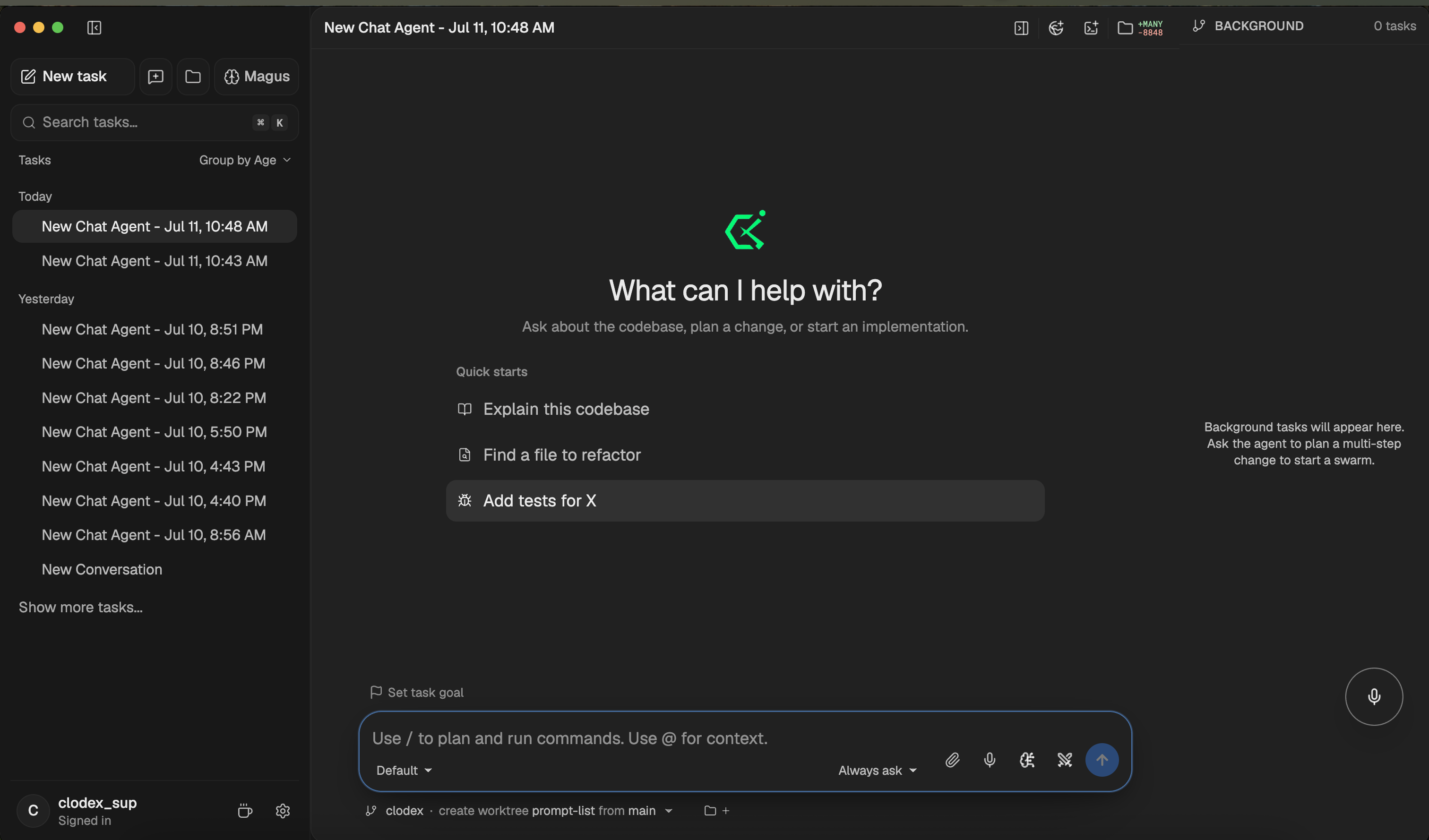 CLODEx durable agent task workspace