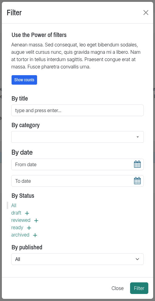 List Filters Screenshot