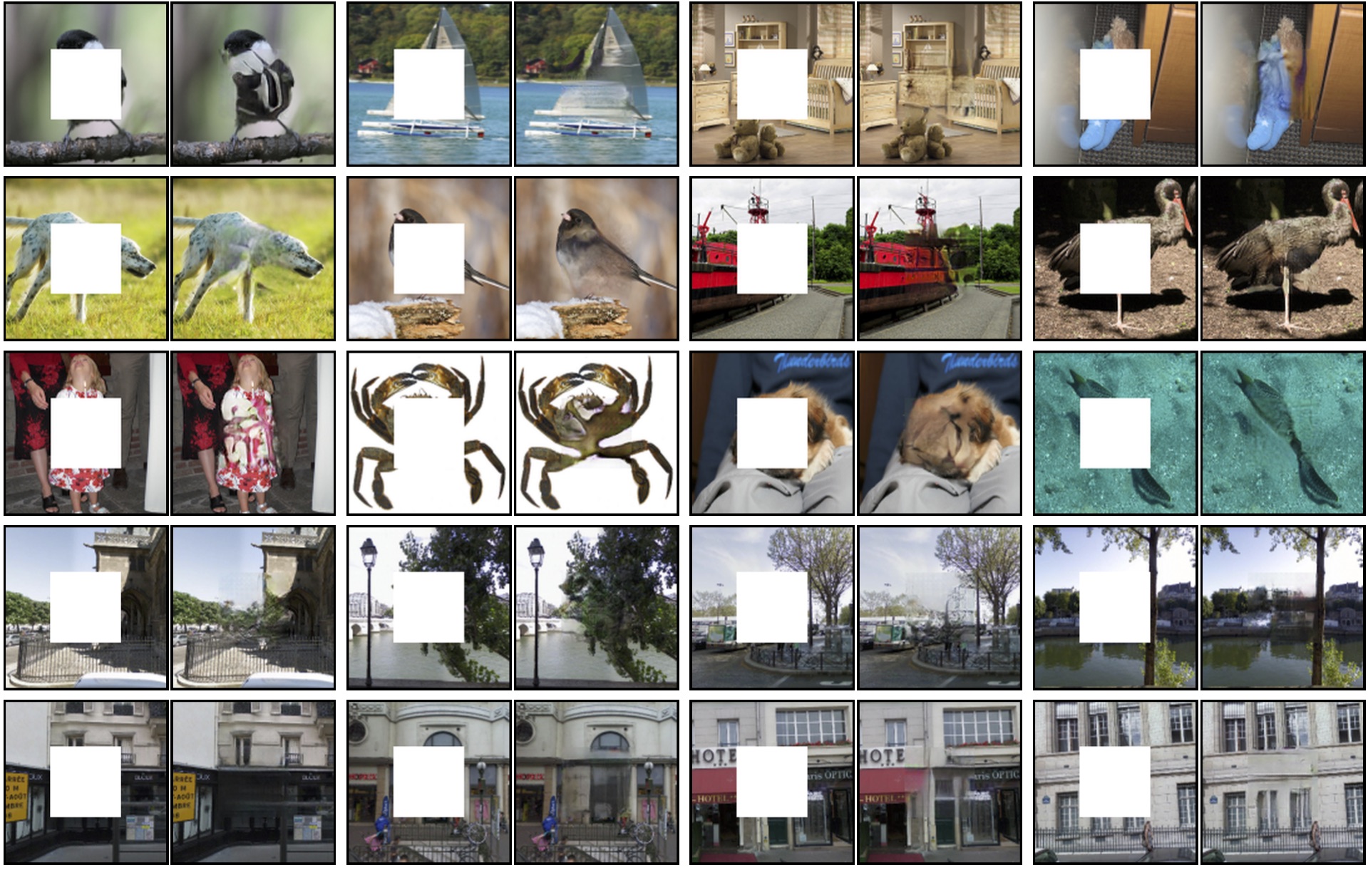 Sample inpainting results on held-out images teaser