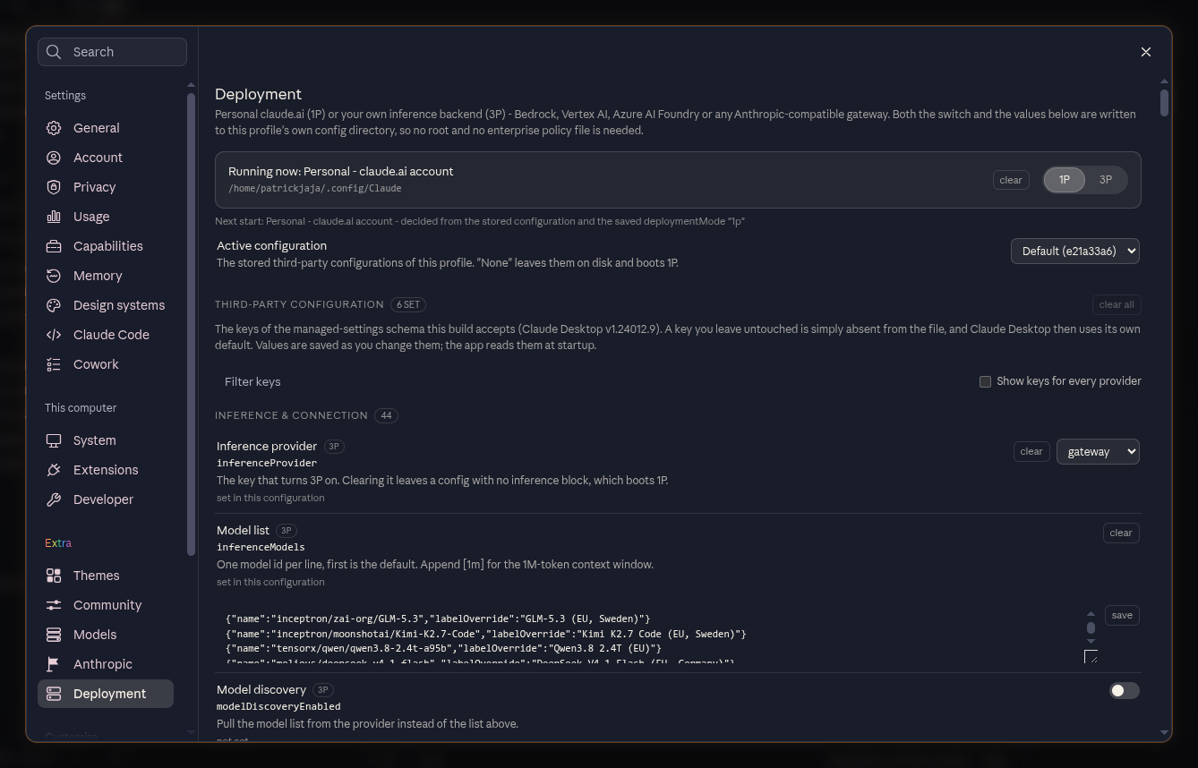 Settings → Extra → Deployment